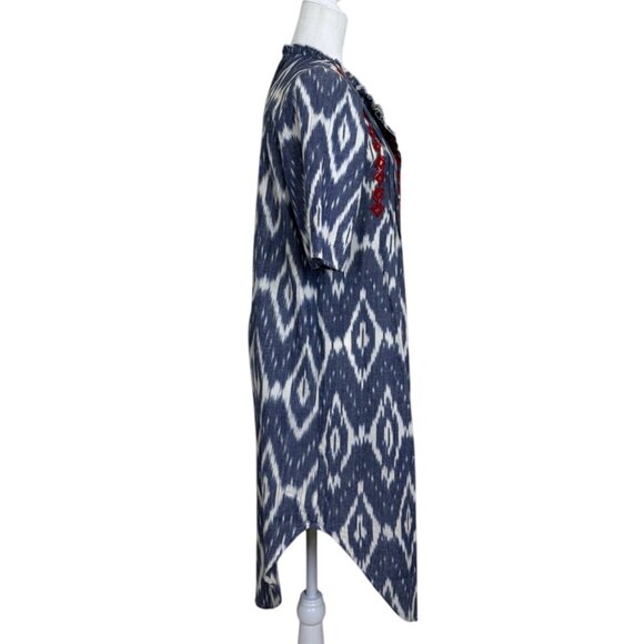 Sundance Isabel Ikat Shirt Dress Embroidered Short Sleeve Blue White Size M NEW - Picture 3 of 8